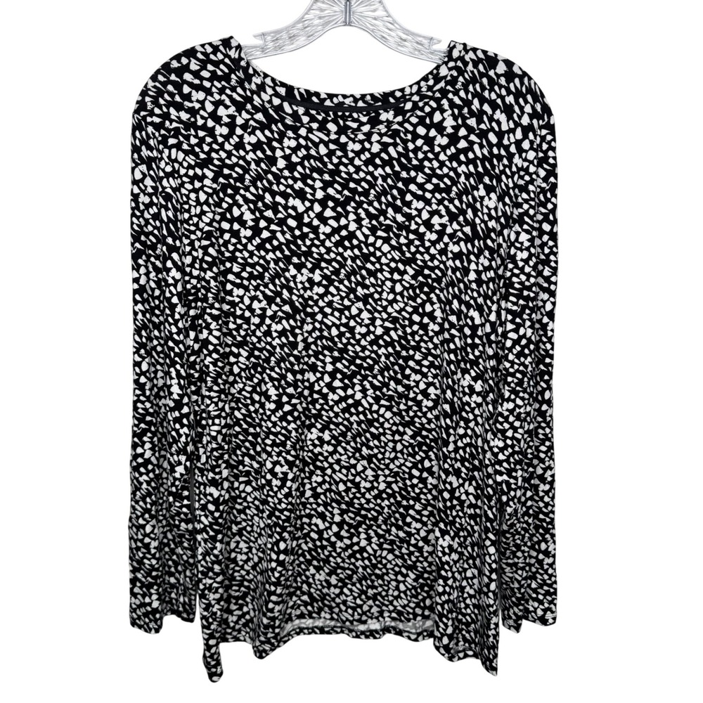 Chicos‎ 3 XL Black White Abstract Print Long Sleeve Top Tunic